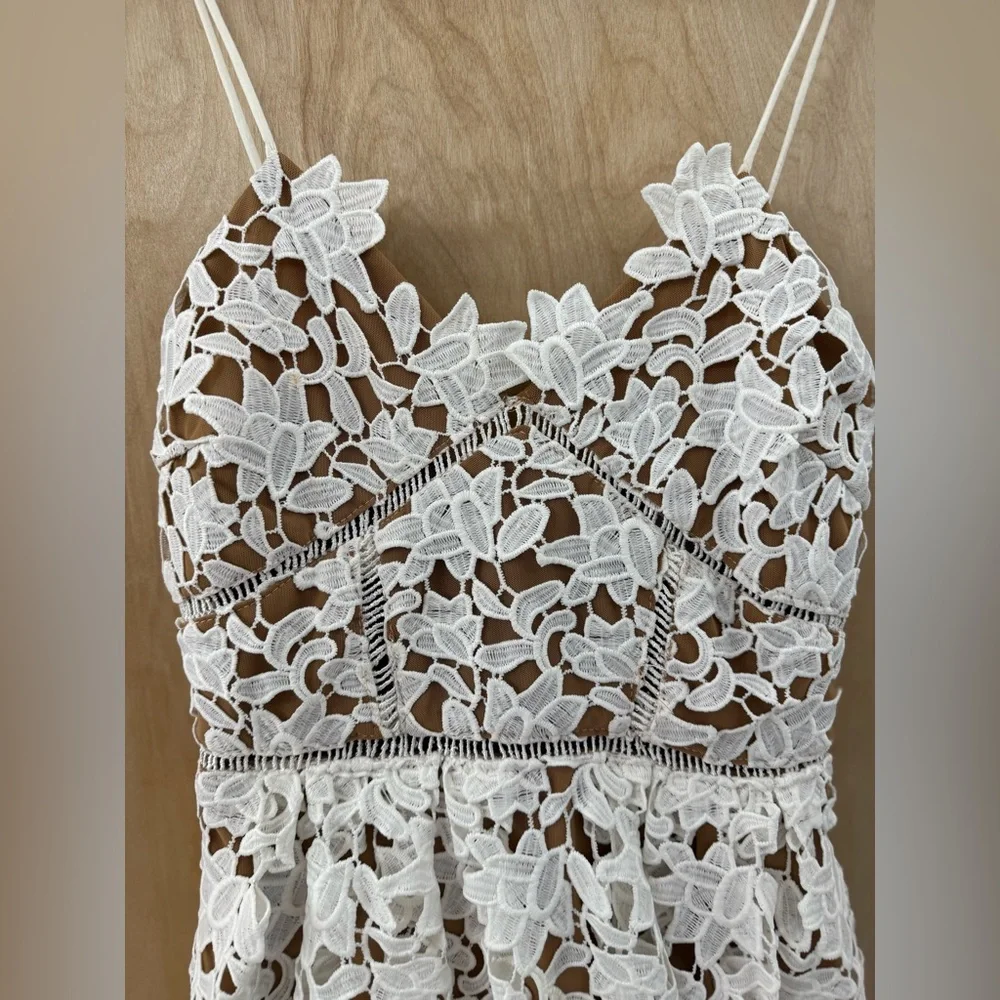 Roselani White Cotton Lace Midi Dress - Intricate Overlay - Size Small (Est.) - Picture 7 of 14